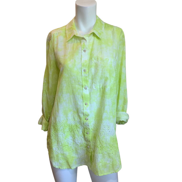 Pilcro Lime Yellow Cotton Button Down Shirt Tunic sz S - Picture 6 of 9